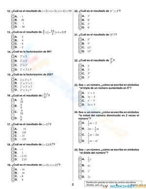 8th Grade Diagnostic Test Worksheet