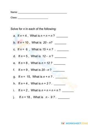 Algebra Exercises Worksheet
