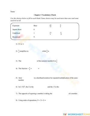 Algebra Basics Vocabulary Worksheet