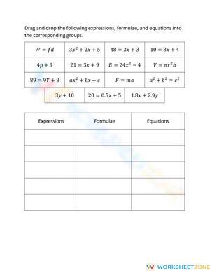 Expressions and Equations Drag & Drop