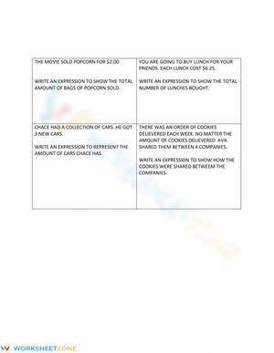 Creating Algebraic Expressions Worksheet