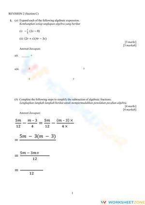 Math Revision 2F Section C Worksheet