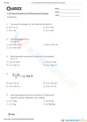 Literal Equations Practice Worksheet