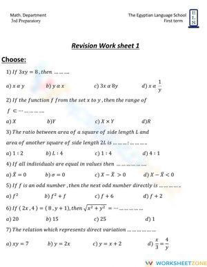 Revision Sheet 3 First Term