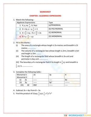 Explore Algebraic Expressions with This Worksheet