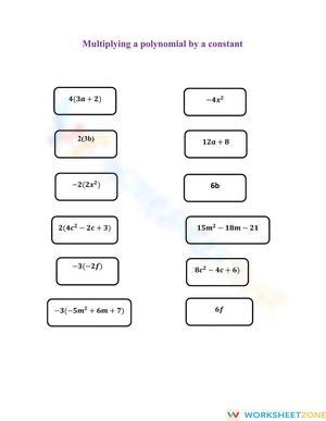 Multiplying Polynomials by Constants Worksheet