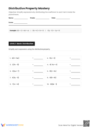 Essential Distributive Property Worksheet | Grade 7 Aligned