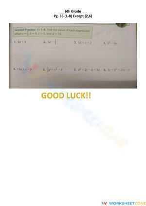 6th Grade Math Practice Worksheet