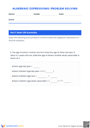 Algebraic Expressions Worksheet | Grade 6 Essential Practice