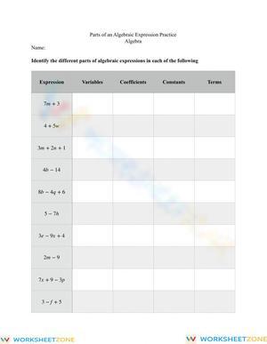 Simplifying Algebraic Expressions Practice