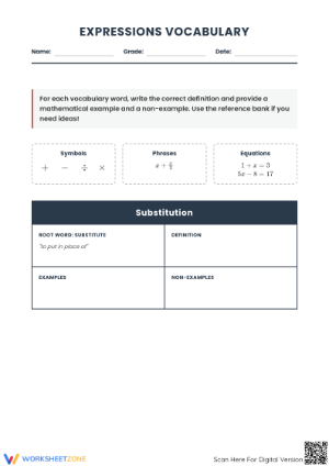 Expressions Vocabulary Worksheet | Grade 6 Essential