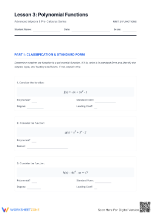 Essential Polynomial Functions Worksheet | Algebra 2