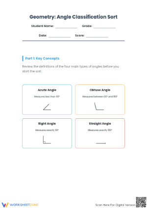 Essential Angle Classification Sort: Grade 4-6 Worksheet