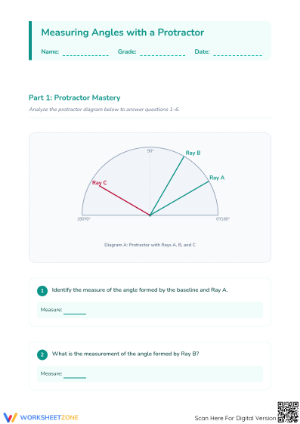 Printable Measuring Angles with a Protractor Grade 4-6