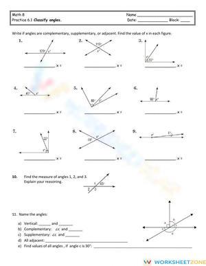 Complementary, Supplementary, and Vertical Angles Practice