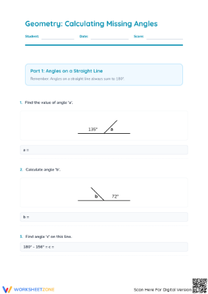 Essential Calculating Angles Worksheet | Grade 4-6 Math