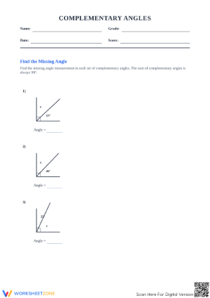 Complementary Angles Worksheet | Grade 7 Essential