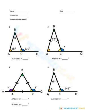Triangles with Extended Angles - Find the Missing Angle