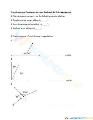 Complementary, Supplementary and Angles at a point
