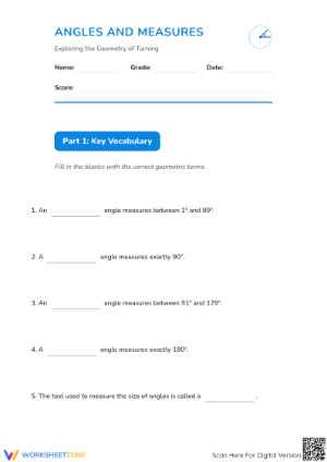 Printable Angles and Measures Worksheet | Grades 4-6