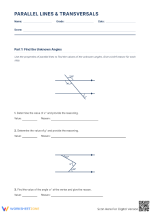 Parallel Lines and Transversals Worksheet | Grade 8 Ready