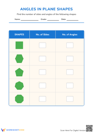 Angles in Plane Shapes Worksheet | Grade 3 Printable