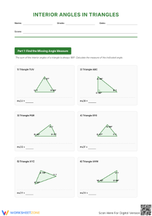 Interior Angle in a Triangle: Essential Grade 9-11 Worksheet