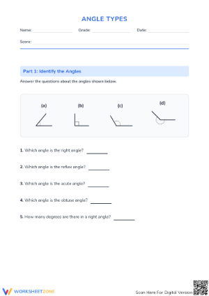 Printable Angle Types Worksheet | Grade 4 Math