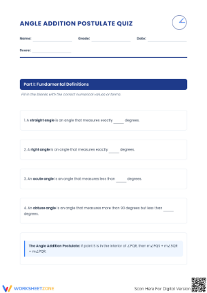 Angle Addition Postulate Quiz