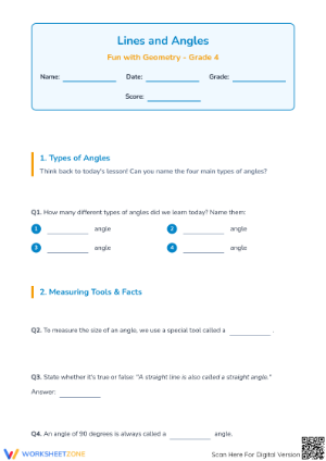 Printable Lines and Angles Worksheet | Grade 4 Math Guide