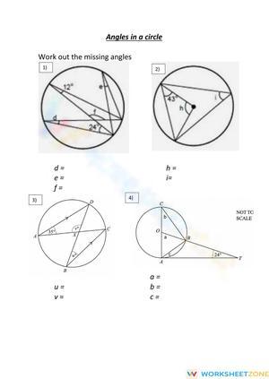 Finding Missing Angles In A Circle Geometry Worksheet