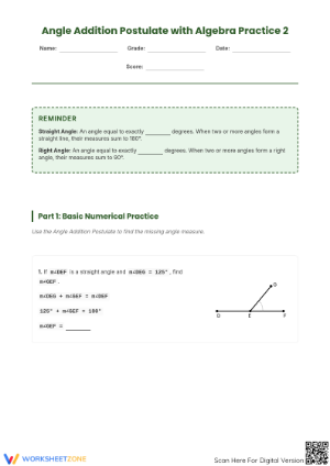 Angle Addition Postulate Algebraic Practice 2