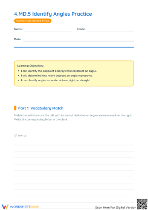 Identifying Angles Printable Worksheet | Grade 4 Math
