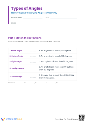 Essential Types of Angles Worksheet | Grades 4-6 Math