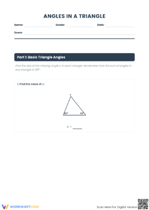 Angles in a Triangle Worksheet | Essential Grade 7 Math