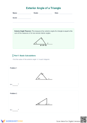 Essential Exterior Angle Triangle Worksheet | Grade 8-10