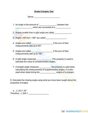 Grade 6 Angles Test