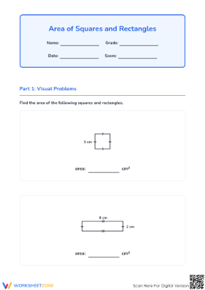 Essential Area of Squares & Rectangles Worksheet | Grades 3-4