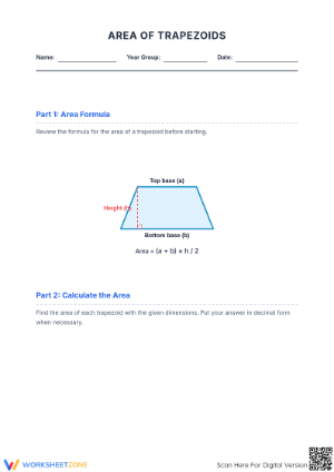 Essential Area of Trapezoids Worksheet | Grade 6-8