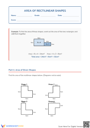 Grade 4-6 Area of Rectilinear Shapes — Printable Worksheet