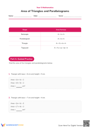 Printable: Area of Triangles and Parallelograms Worksheet