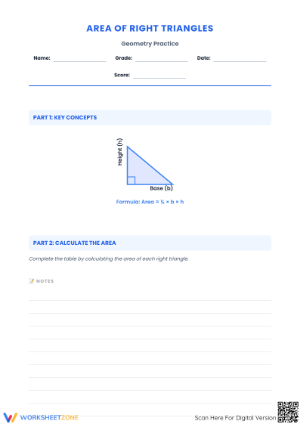 Area of Right Triangles: Printable Math Practice Worksheet