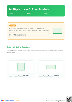 Essential Grade 3 Multiplication and Area Model Worksheet