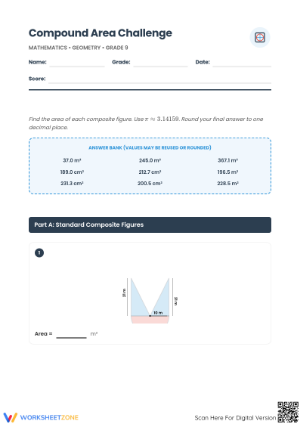 Essential Compound Area Worksheet | Grade 9 Math