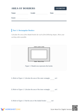 Printable Area of Borders Worksheet | Grades 7-10 Math