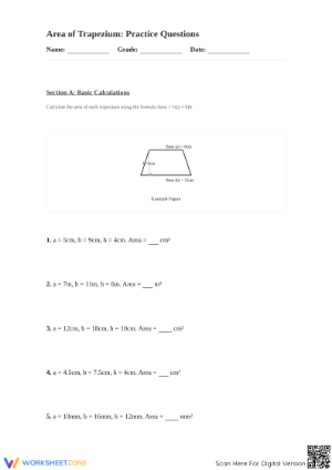 Essential Grade 8 Area of Trapezium Worksheet Practice