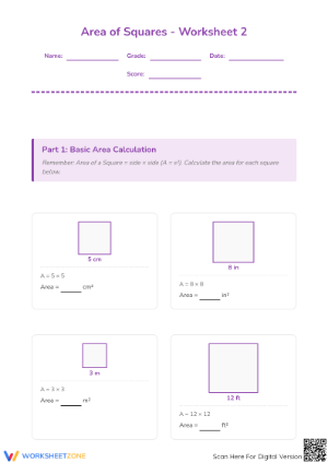 Printable Area of Squares Worksheet | Grade 3 Math Ready