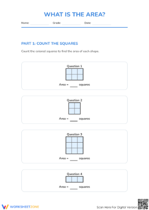 Printable Area by Counting Squares Worksheet | Grade 2 Math