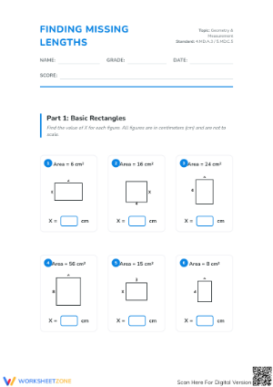 4.MD.A.3 Worksheet: Finding Missing Side Lengths — Ready