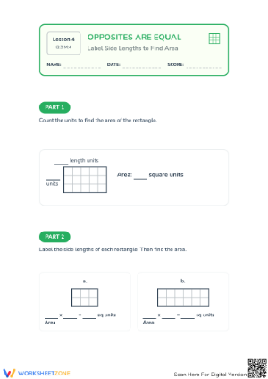 Essential Grade 3 Area Worksheet: Label Side Lengths